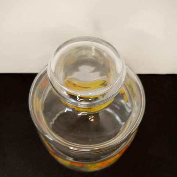 Vintage Clear Round‎ orange yellow Floral Container w/  Lid 4" wide 6" tall - Picture 5 of 15